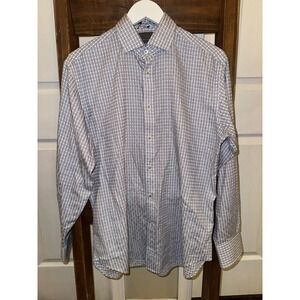 Thomas Dean Mens Dress Shirt Plaid Button Up Long Sleeve 100% Pima Cotton Size M